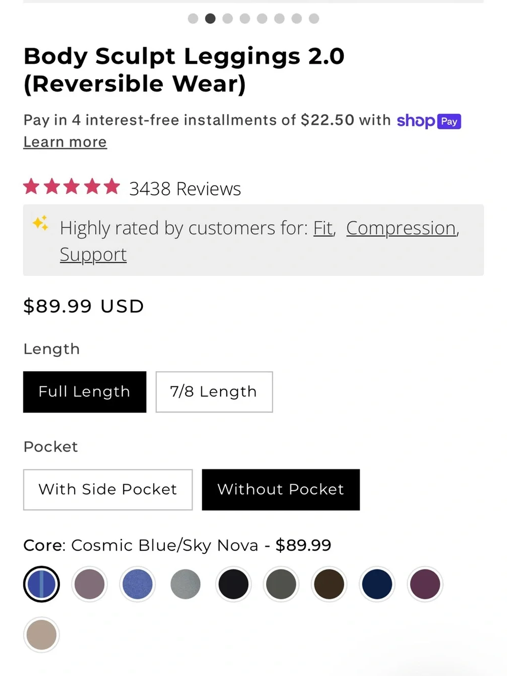 Fanka Body Sculpt Leggings 2.0 Cosmic Blue NWT Sz 14